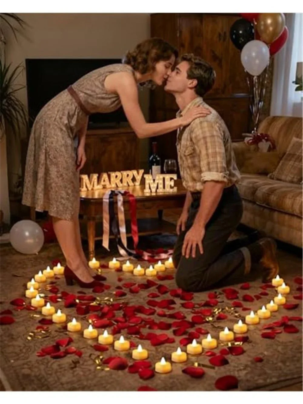 Heart LED Tea Lights Rose Petals Romantic Wedding Proposal Valentine Decor Set